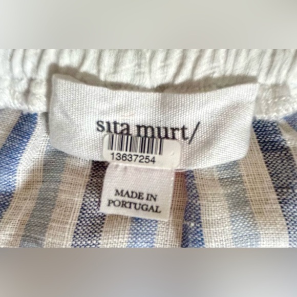 NWT Sita Murt Linen Blue & White Striped Midi Pull-On Skirt w/ Drawstring 8 (40) - Picture 8 of 15